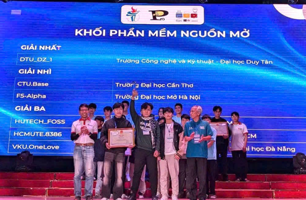 CHÚC MỪNG SINH VIÊN ĐH DUY TÂN GIÀNH GIẢI NHẤT KHỐI THI PHẦN MỀM MÃ NGUỒN MỞ TẠI CUỘC THI OLYMPIC TIN HỌC SINH VIÊN VIỆT NAM LẦN THỨ 33, NĂM 2024